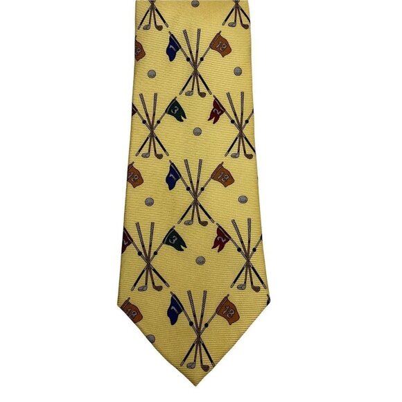 Silk Golf Tie Mens Necktie Yellow Bloomingdales NWT - Picture 5 of 6